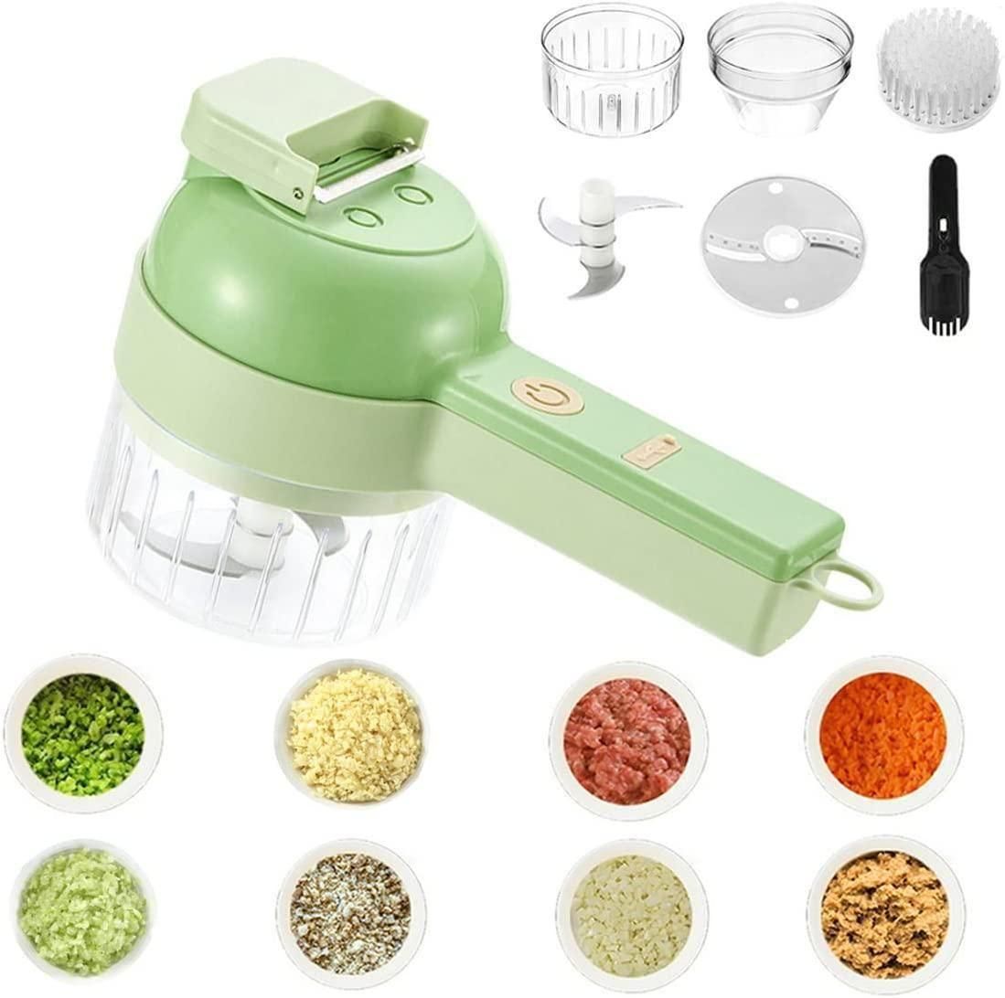 4-in-1 Portable Electric Vegetable Cutter Set – Wireless Food Chopper & Slicer for Garlic, Onion, Chili, Ginger | USB Rechargeable Kitchen Helper