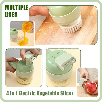 4-in-1 Portable Electric Vegetable Cutter Set – Wireless Food Chopper & Slicer for Garlic, Onion, Chili, Ginger | USB Rechargeable Kitchen Helper