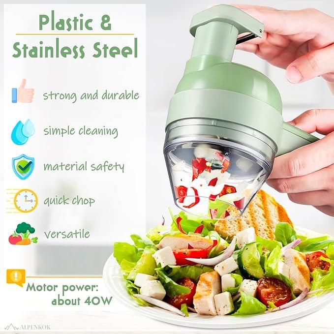 4-in-1 Portable Electric Vegetable Cutter Set – Wireless Food Chopper & Slicer for Garlic, Onion, Chili, Ginger | USB Rechargeable Kitchen Helper
