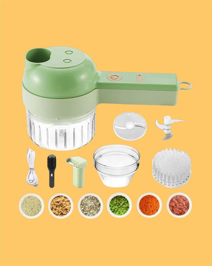 4-in-1 Portable Electric Vegetable Cutter Set – Wireless Food Chopper & Slicer for Garlic, Onion, Chili, Ginger | USB Rechargeable Kitchen Helper
