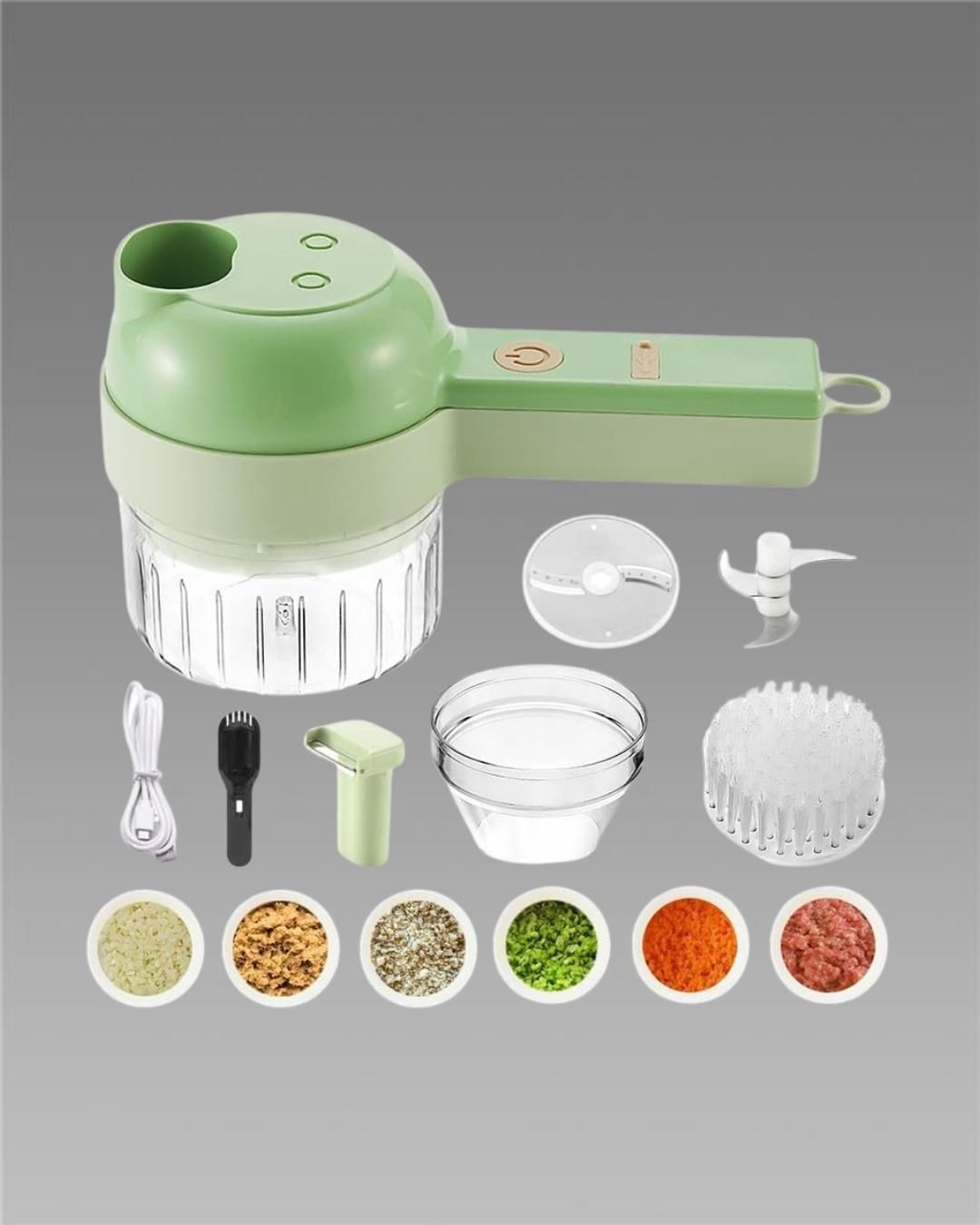 4-in-1 Portable Electric Vegetable Cutter Set – Wireless Food Chopper & Slicer for Garlic, Onion, Chili, Ginger | USB Rechargeable Kitchen Helper