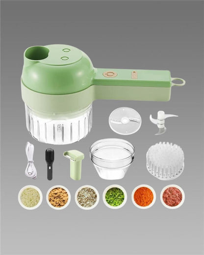 4-in-1 Portable Electric Vegetable Cutter Set – Wireless Food Chopper & Slicer for Garlic, Onion, Chili, Ginger | USB Rechargeable Kitchen Helper